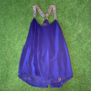 White House Black Market Royal Blue Pleated Halter Blouse with Patterned Straps
